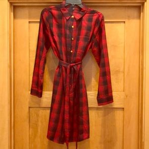 The Limited buffalo plaid self belt shirt dress